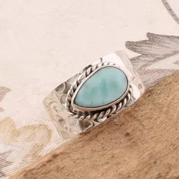 Кольцо с драгоценным камнем Ларимар из стерлингового серебра 925 пробы, модное массивное кольцо из твердого камня для женщин, идея подарка, ювелирные изделия с драгоценными камнями, приблизительно 6,1 г 5