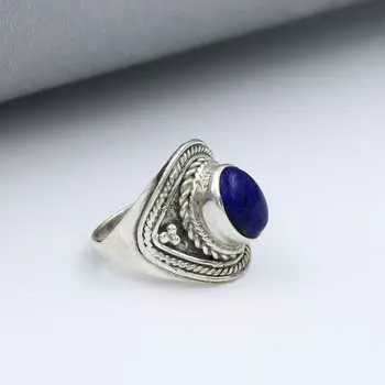 Кольцо с драгоценным камнем лазурит, дизайнерское кольцо, эффектное кольцо, богемное кольцо, подарок для нее, модные украшения, серебро 925 пробы 6