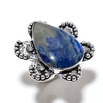 Кольцо с драгоценным камнем лазурит ручной работы из стерлингового серебра 925 пробы, размер 9 O1Z00