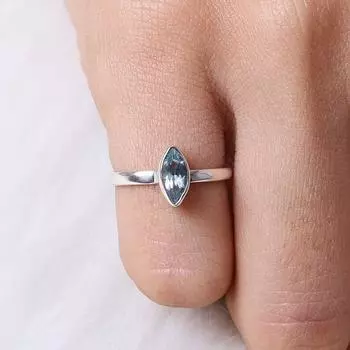 Кольцо с драгоценным камнем маркиза с голубым топазом, кольцо ручной работы, составное кольцо, серебро 925 пробы, кольцо с безелем, юбилейное кольцо 5