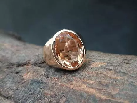 Кольцо с драгоценным камнем морганитом, ювелирные изделия ручной работы, мужское кольцо, подарок унисекс, кольцо из розового золота, эффектные ювелирные изделия, серебро 925 пробы 6