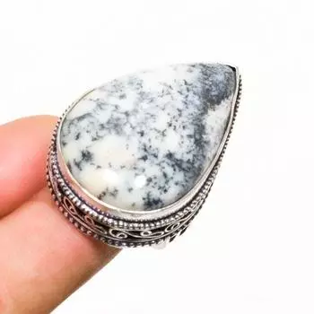 Кольцо с драгоценным камнем опалом дендрита ручной работы, посеребренное 925 пробы, размер 8,5
