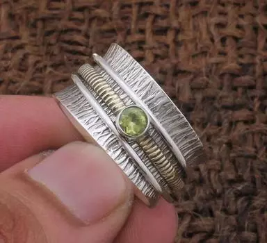 Кольцо с драгоценным камнем перидот, кольцо Spinner Band, украшения ручной работы, кольцо унисекс, богемное кольцо, подарок на годовщину, серебро 925 пробы 6