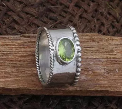 Кольцо с драгоценным камнем перидот, кольцо-спиннер из стерлингового серебра 925 пробы, богемное кольцо, подарок унисекс, серебряные ювелирные украшения, свадебный подарок 6
