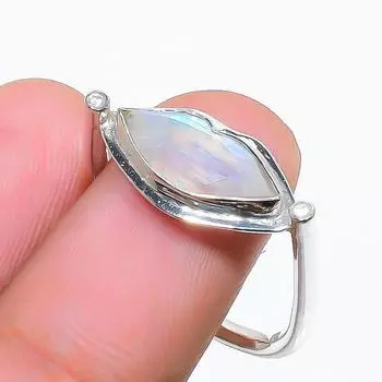 Кольцо с драгоценным камнем «Поцелуй губ» из радужного лунного камня, ювелирное изделие из стерлингового серебра 925 пробы, размер 8, США 8 US