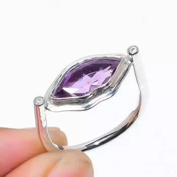 Кольцо с драгоценным камнем «Поцелуй губ» из стерлингового серебра 925 пробы с натуральным аметистом, размер 8, США 8 US