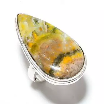 Кольцо с драгоценным камнем яшма шмеля ручной работы из стерлингового серебра 925 пробы, размер 8 H4K54