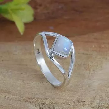 Кольцо с драгоценным камнем Rainbow Moonstone, кольцо из стерлингового серебра 925 пробы, дизайнерское кольцо, кольцо с камнем рождения 6