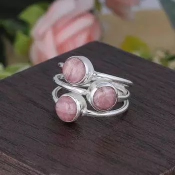 Кольцо с драгоценным камнем родохрозит, Кольцо ручной работы, Дизайнерское кольцо, Заявление, Серебряные украшения, Кольца для женщин, Серебро 925 пробы 6