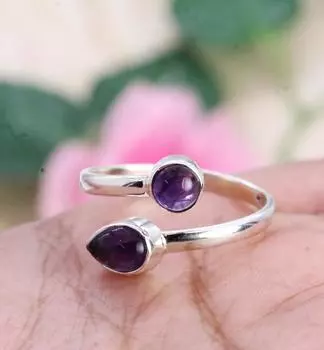 Кольцо с драгоценным камнем с аметистом, цельное кольцо, серебро 925 пробы, кольцо с камнем рождения, кольцо ручной работы, серебряные украшения-подвески 6