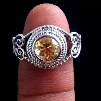 Кольцо с драгоценным камнем с цитрином, стерлинговое серебро 925 пробы, ноябрьское ювелирное изделие с камнем, массивное кольцо, женское кольцо 5 жёлтый