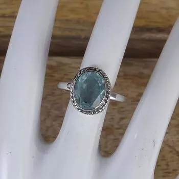 Кольцо с драгоценным камнем с голубым топазом, дизайнерское кольцо ручной работы в стиле бохо, кольцо с камнем, серебряные украшения-подвески, эффектное кольцо, серебряное кольцо 925 пробы 6