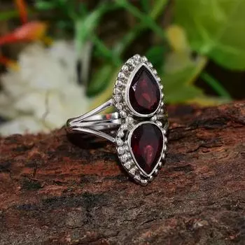 Кольцо с драгоценным камнем с гранатом, Кольцо с камнем из стерлингового серебра 925 пробы, Богемное кольцо, Дизайнерское кольцо, Ювелирные изделия ручной работы, Обручальное кольцо 6