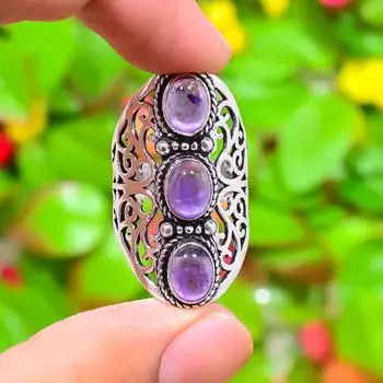 Кольцо с драгоценным камнем Sage Amethyst, ручная работа, стерлинговое серебро 925 пробы, размер 10,5 l1o98