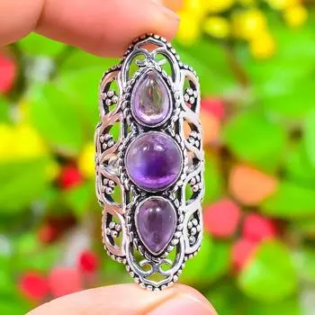 Кольцо с драгоценным камнем Sage Amethyst, ручная работа, стерлинговое серебро 925 пробы, размер 6,5 M4B47