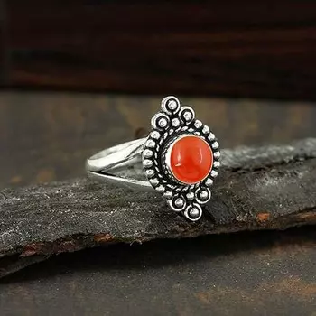 Кольцо с драгоценным камнем сердолик, кольцо ручной работы, дизайнерское кольцо, кольцо в стиле бохо, кольцо в стиле богемы, серебро 925 пробы, кольцо на продажу 6