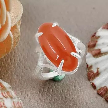 Кольцо с драгоценным камнем сердолик, кольцо из цельного серебра 925 пробы, кольцо ручной работы, дизайнерское кольцо, эффектное кольцо, кольцо с камнем по дате рождения 6