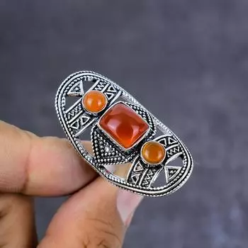 Кольцо с драгоценным камнем сердолик ручной работы из стерлингового серебра 925 пробы, размер 9 r0P67