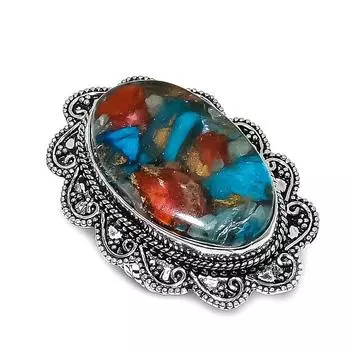 Кольцо с драгоценным камнем Spiny Oyster, ручная работа, стерлинговое серебро 925 пробы, размер 8,5 c7c52