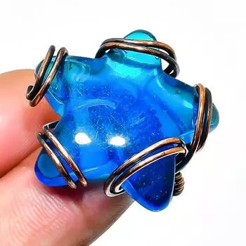 Кольцо с драгоценным камнем Swiss Blue Topaz, размер 7,5, медная проволока, ручная работа