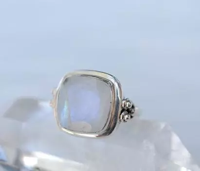 Кольцо с драгоценным камнем в форме подушки из радужного лунного камня, ювелирные изделия ручной работы, кольцо из серебра 925 пробы, кольцо с камнем по случаю рождения, женское кольцо, подарок на годовщину 6