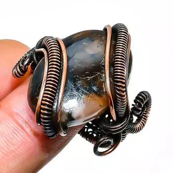 Кольцо с драгоценным камнем в виде креста, размер 7, медная проволока, ручная работа