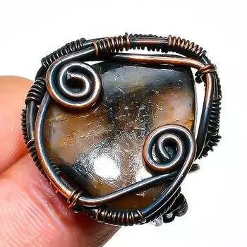 Кольцо с драгоценным камнем в виде креста, размер 5, ручная работа, медная проволока