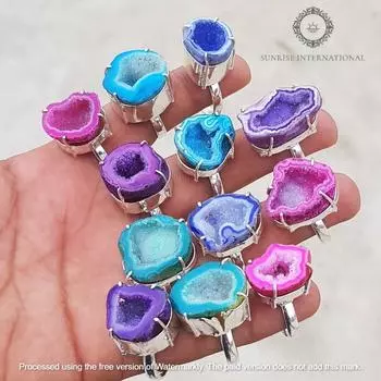 Кольцо с драгоценным камнем Window Druzy, кольцо ручной работы с кристаллами Druzy, кольцо для женщин, кольцо с серебряным покрытием 925 пробы, Free Size красный