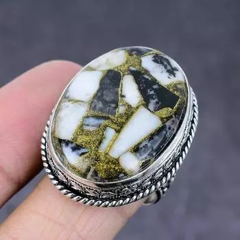 Кольцо с драгоценным камнем Zebra Jasper, ручная работа, стерлинговое серебро 925 пробы, размер 10 F3o09