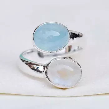 Кольцо с драгоценными камнями из аквамарина и лунного камня, дизайнерское кольцо ручной работы, серебро 925 пробы, рождественский подарок, серебряные ювелирные украшения 6