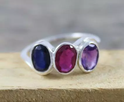 Кольцо с драгоценными камнями из нескольких камней, кольцо из твердого серебра 925 пробы, кольцо с камнем по рождению, кольцо ручной работы, кольцо с безелем 6
