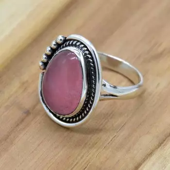 Кольцо с драгоценными камнями из розового кварца для женщин и окисленное серебро 925 пробы Уникальные ювелирные изделия ручной работы, подарок на День Святого Валентина для нее 4 розовый