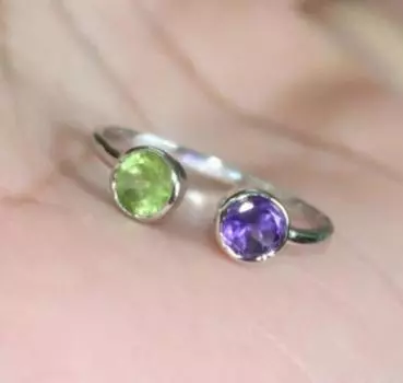 Кольцо с драгоценными камнями перидота и аметиста, кольцо ручной работы, регулируемое кольцо, женское кольцо, подарок для нее, штабелируемое кольцо, серебро 925 пробы 6