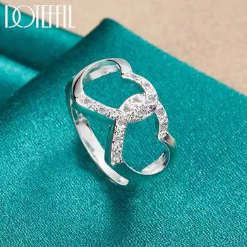 Кольцо с двойным сердцем из стерлингового серебра 925 пробы и цирконием класса ААА, модные свадебные украшения 7#