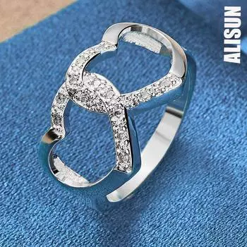 Кольцо с двойным сердцем из стерлингового серебра 925 пробы и цирконием AAA, модные свадебные украшения 7#