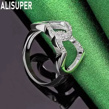 Кольцо с двойным сердцем из стерлингового серебра 925 пробы и цирконием AAA, модное свадебное украшение с шармом 7#