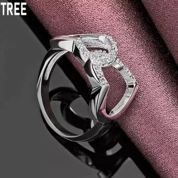 Кольцо с двойным сердцем из стерлингового серебра 925 пробы и цирконием AAA, изысканное модное свадебное украшение 7#