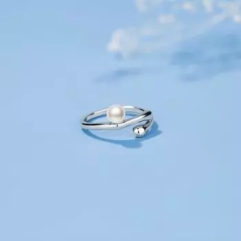 Кольцо с двойным ступенчатым искусственным жемчугом, женственное, простые неровные линии, регулируемое отверстие для указательного пальца