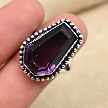 Кольцо с фиолетовым аметистом и драгоценным камнем, стерлинговое серебро 925 пробы, ювелирные изделия ручной работы, подарок на День благодарения для нее 4 фиолетовый