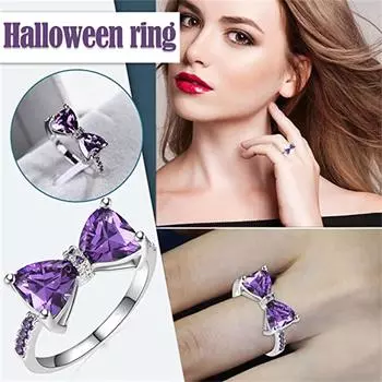 Кольцо с фиолетовым цирконом, необычное обручальное кольцо с бриллиантом, подарок на день рождения, кольцо с фиолетовым бантом 5 фиолетовый