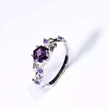 Кольцо с фиолетовым шестиугольником, свадебные украшения, серебряные кольца с цветком 925 пробы 5 фиолетовый