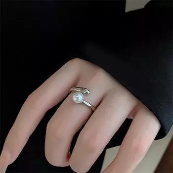 Кольцо с французским жемчугом для женщин, легкий роскошный нишевый дизайн, модное и универсальное кольцо с персонализированным открытием на указательный палец