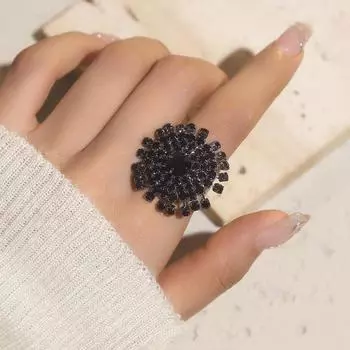 Кольцо с геометрическим черным кристаллом для женщин, кольцо со снежинками, регулируемое кольцо с отверстием для ночного клуба Opening adjustable