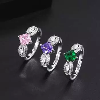 Кольцо с геометрическим цирконием Exaggerated Cold Wind Niche Fashion Temperament Live Ring