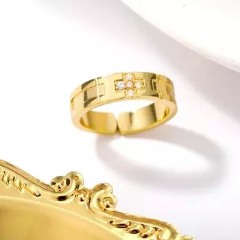 Кольцо с геометрическим крестом из циркона, регулируемое мужское и женское кольцо для пары, открытое кольцо в стиле хип-хоп one size золотой