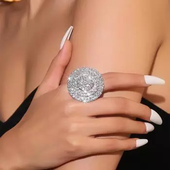 Кольцо с геометрическим круглым кристаллом, темпераментное, сияющее, роскошное, открывающееся, регулируемое, женское кольцо