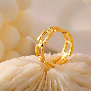 Кольцо с геометрическим квадратным плетением, титановая сталь, покрытая 18-каратным золотом, открытое кольцо с нишевым дизайном No. 7