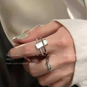 Кольцо с геометрическим квадратом, регулируемое - Холодный стиль, мода для женщин Silver ring серебряный
