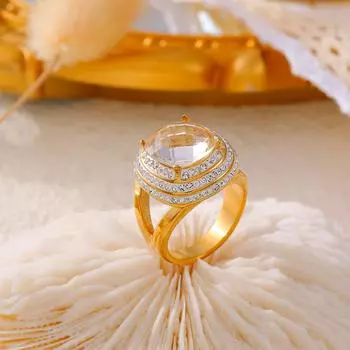 Кольцо с геометрическим микро-цирконом, нержавеющая сталь, покрытая золотом 18 карат, многослойное бриллиантовое индивидуальное кольцо для женщин No. 6