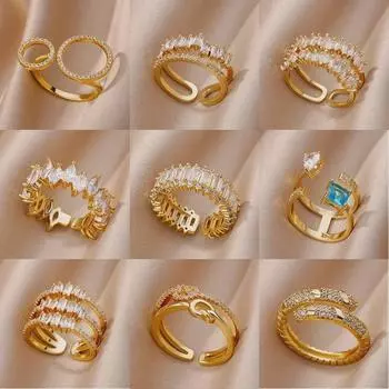 Кольцо с геометрическим многослойным медным цирконием — европейский и американский стиль, легкий роскошный дизайн Platinum